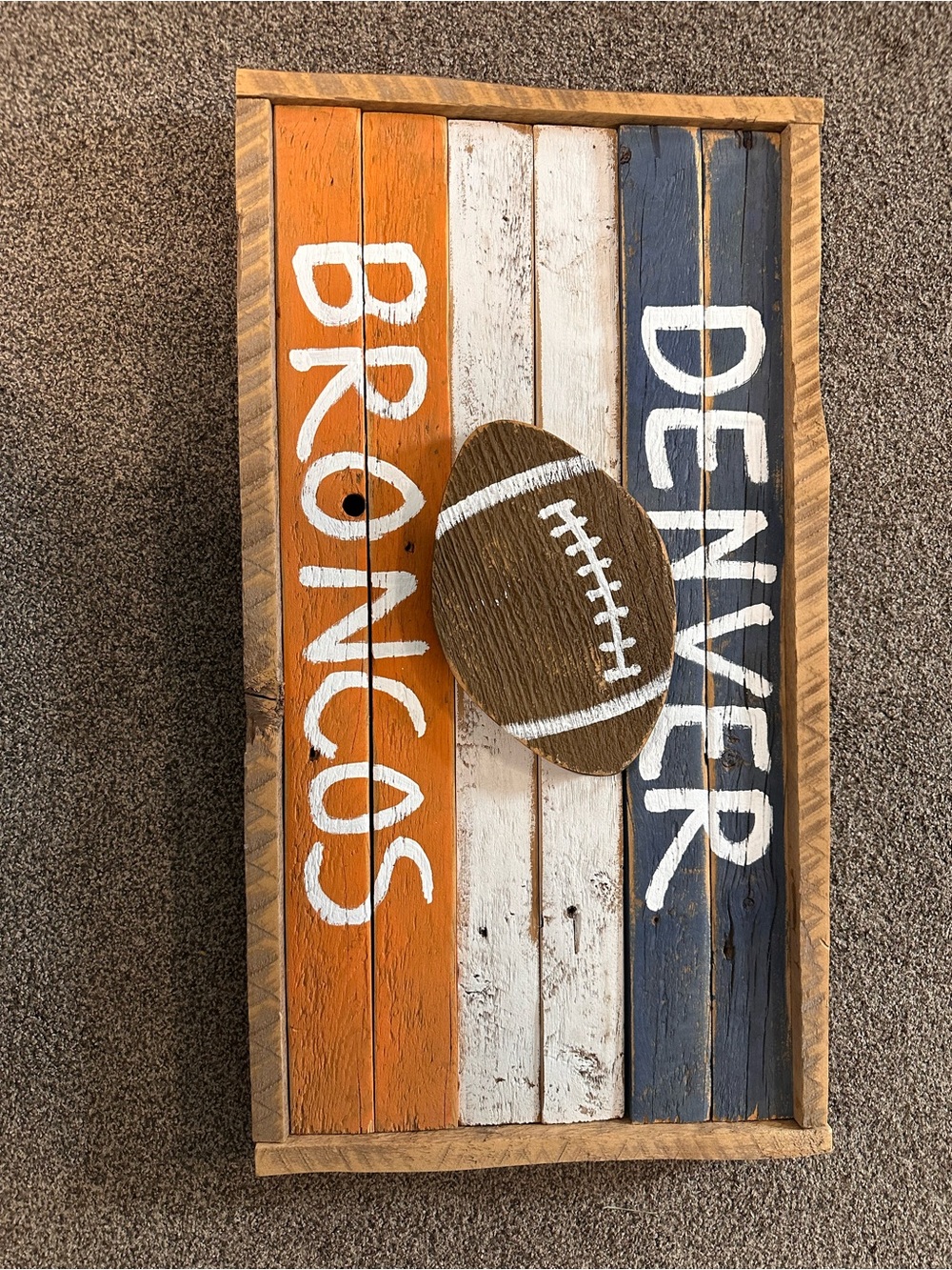Denver Broncos Rustic Wooden Wall Sign - Orange White Navy